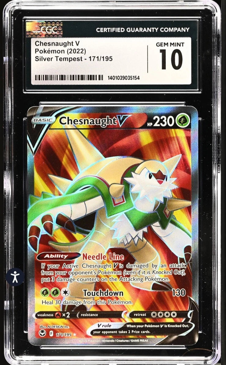 CGC 10 Gem Mint 2022 Pokemon Silver Tempest Chesnaught V 171/195 Full Art