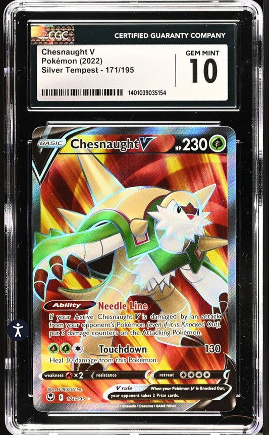 CGC 10 Gem Mint 2022 Pokemon Silver Tempest Chesnaught V 171/195 Full Art