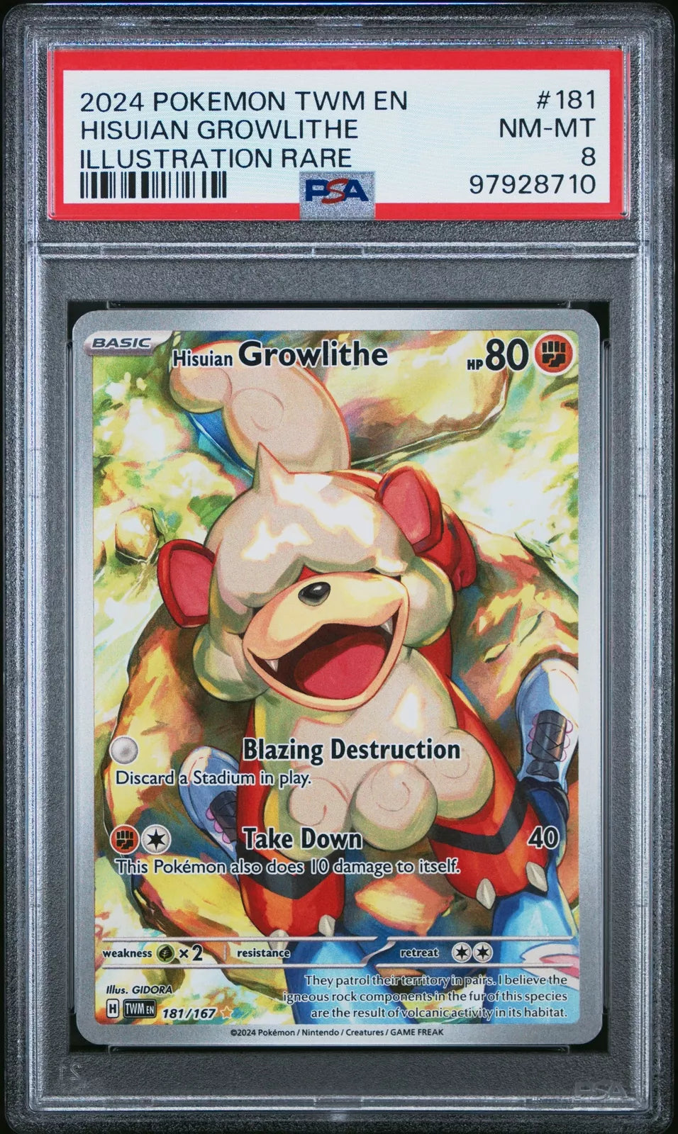 2024 Pokemon TWM EN-Twilight Masquerade #181 Hisuian Growlithe PSA 8